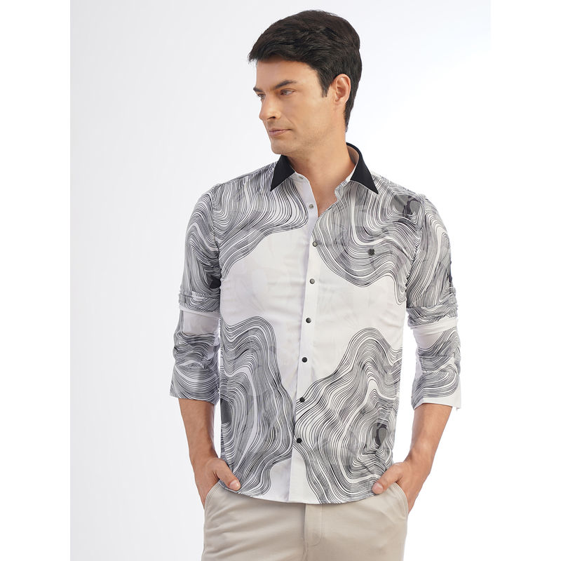 JB Studio Men White Poly Cotton Slim Fit Printed Party Wear Shirt (39)