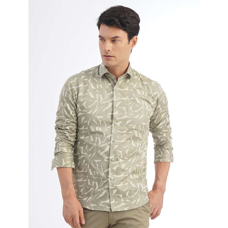 Greenfibre Men Light Green Slim Fit Printed Party Shirt (40)