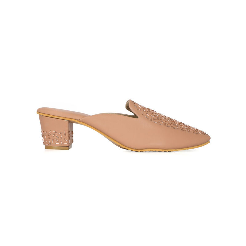 NR BY NIDHI RATHI Womens Nude Block Mules Heels (EURO 36)