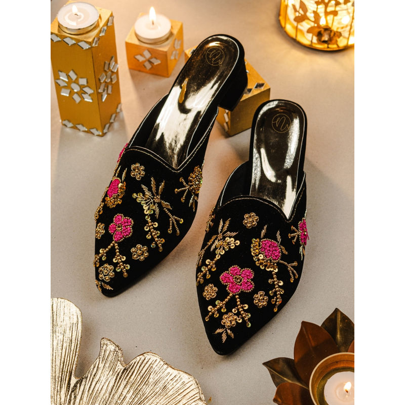 NR BY NIDHI RATHI Womens Black Ethnic Mules Heels (EURO 36)