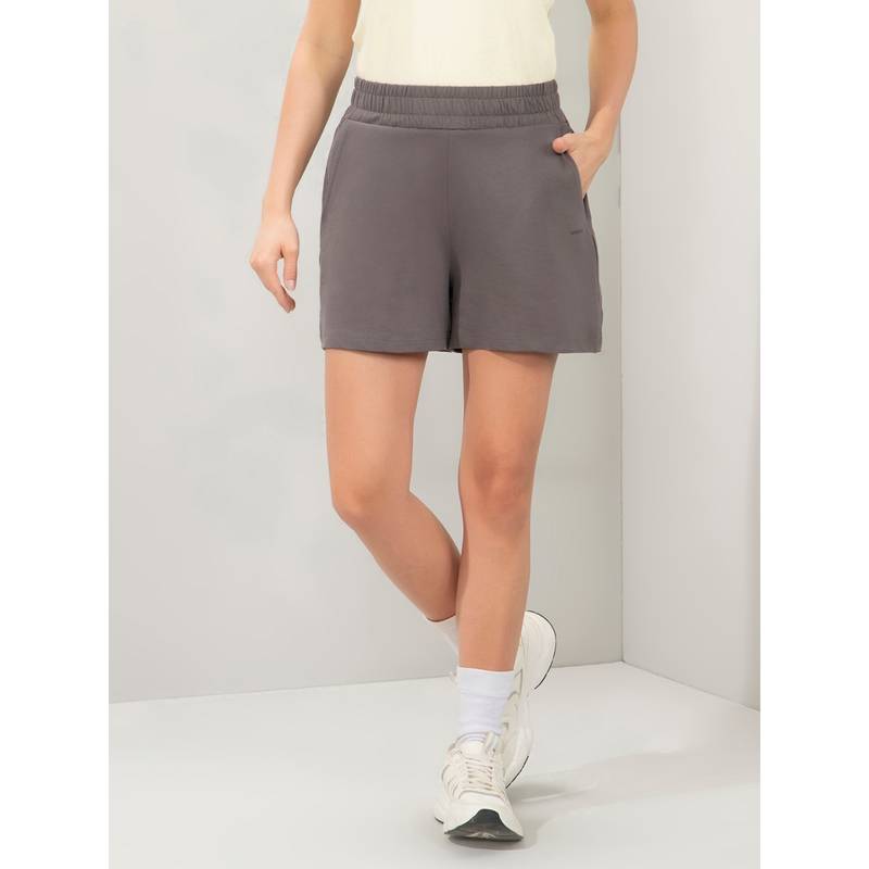 Amante Women Relaxed Fit High Rise Comfort Shorts-Grey (L)