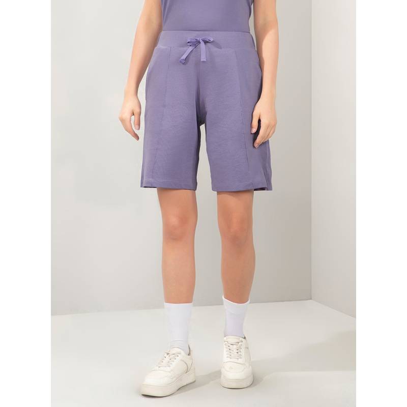 Amante Women Knee Length High Rise Relaxed Fit Solid Shorts-Lavender (L)