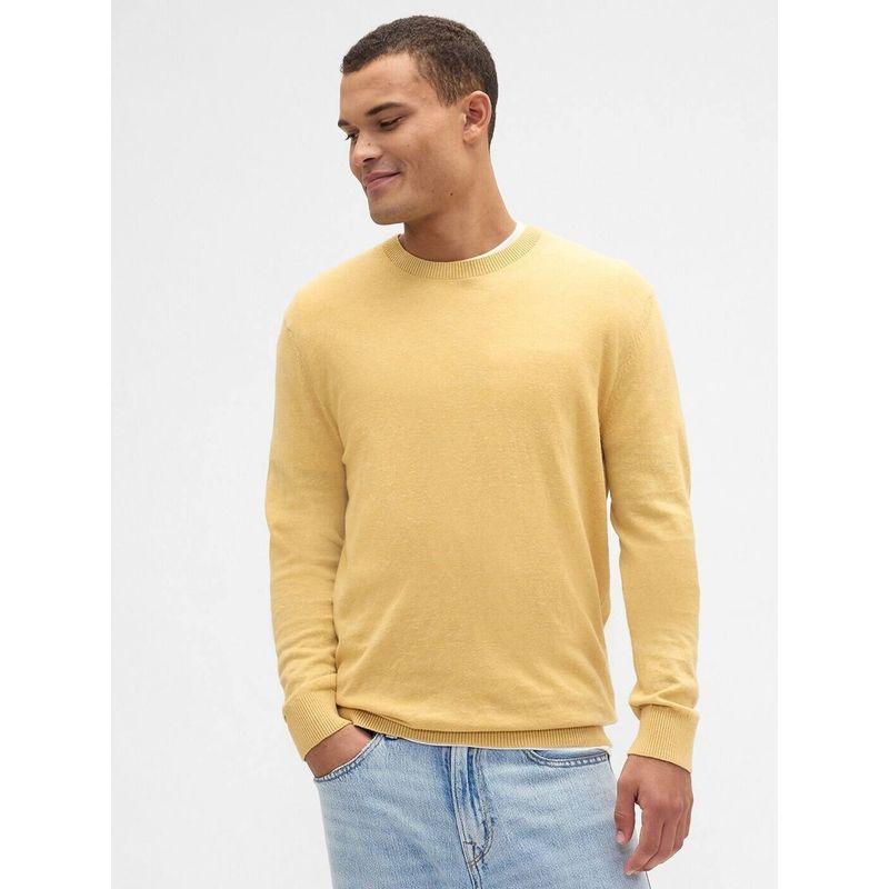 GAP Men Yellow Knitted Solid Sweater (XS)