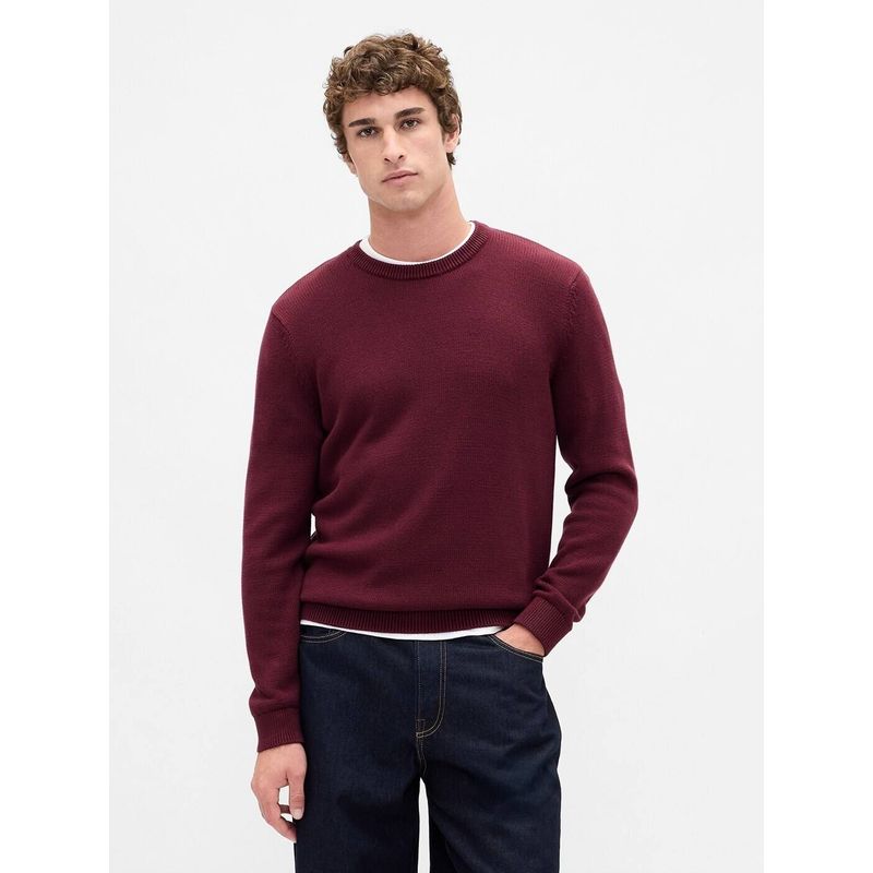 GAP Men Maroon Cotton Solid Sweater (M)