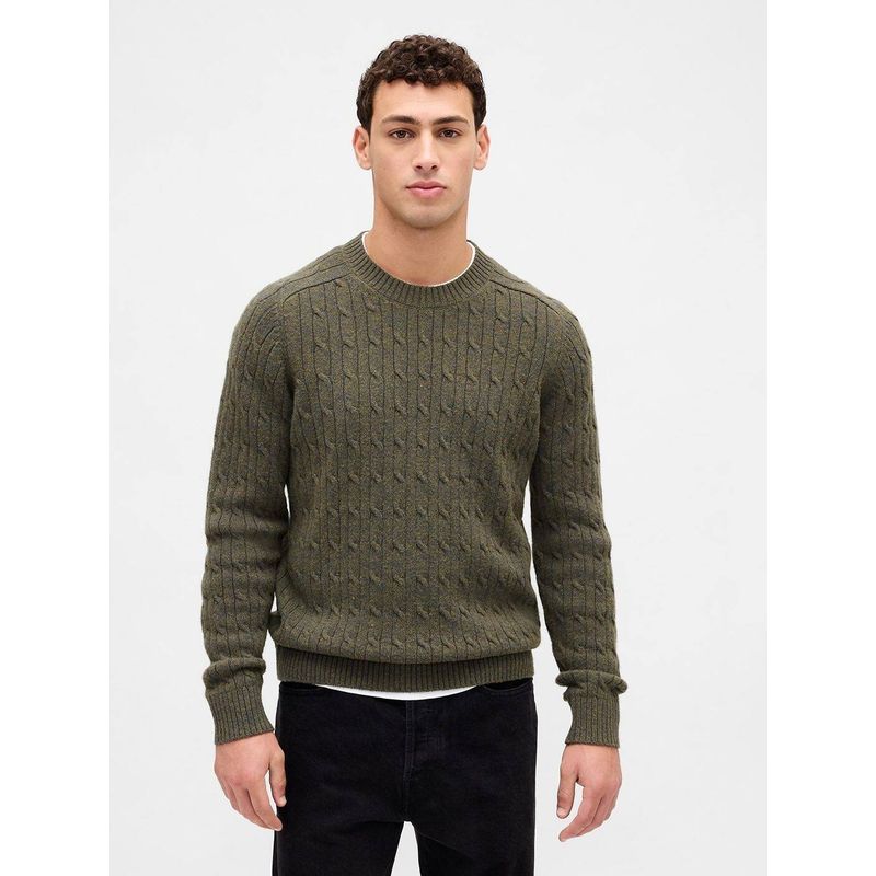 GAP Men Olive Knitted Textured Sweater (M)