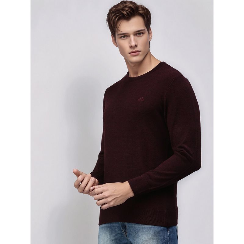 98 Degree North Men Wine Wool Solid Sweater (L)