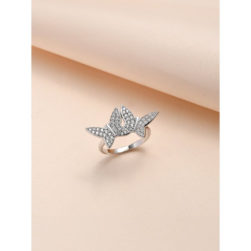925 Silver American Diamond Twin Butterfly Ring for Women and Girls (10)