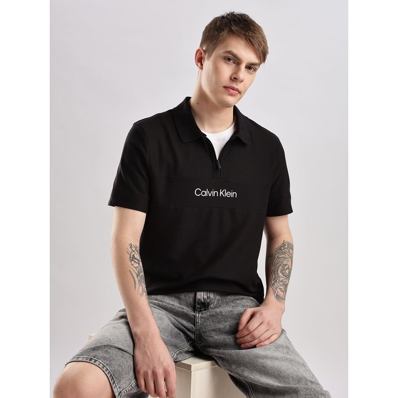 Calvin Klein Men Black Logo Polo T-Shirt (L)