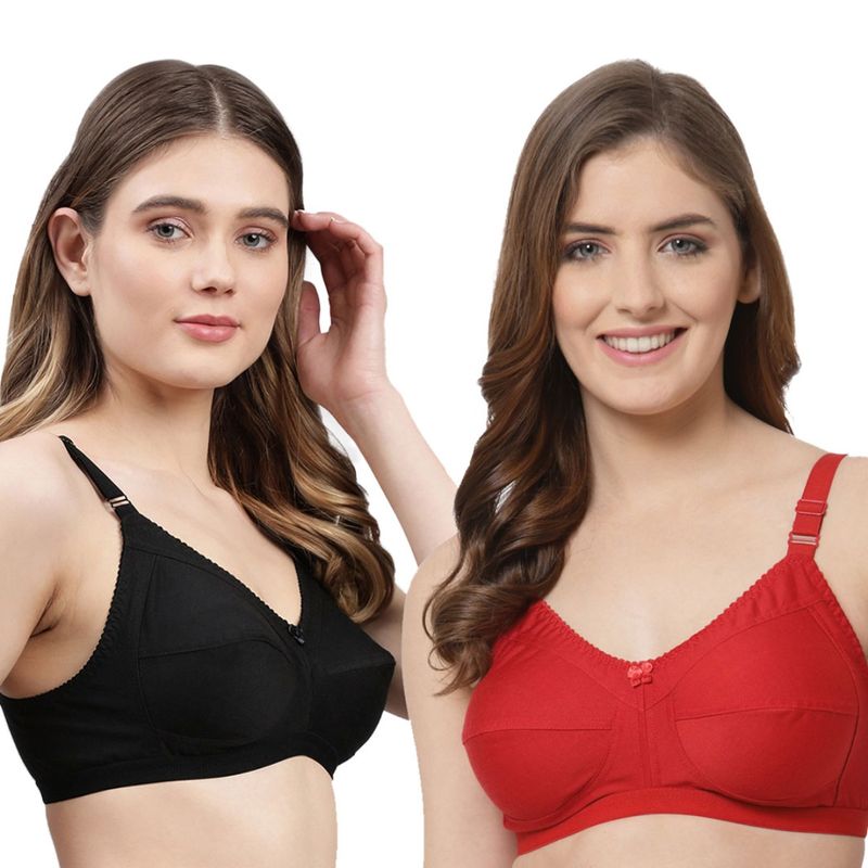 Cukoo Women Pack of 2 Pure Cotton Non Padded Everyday Bra Red (Pack of 2) (32B)