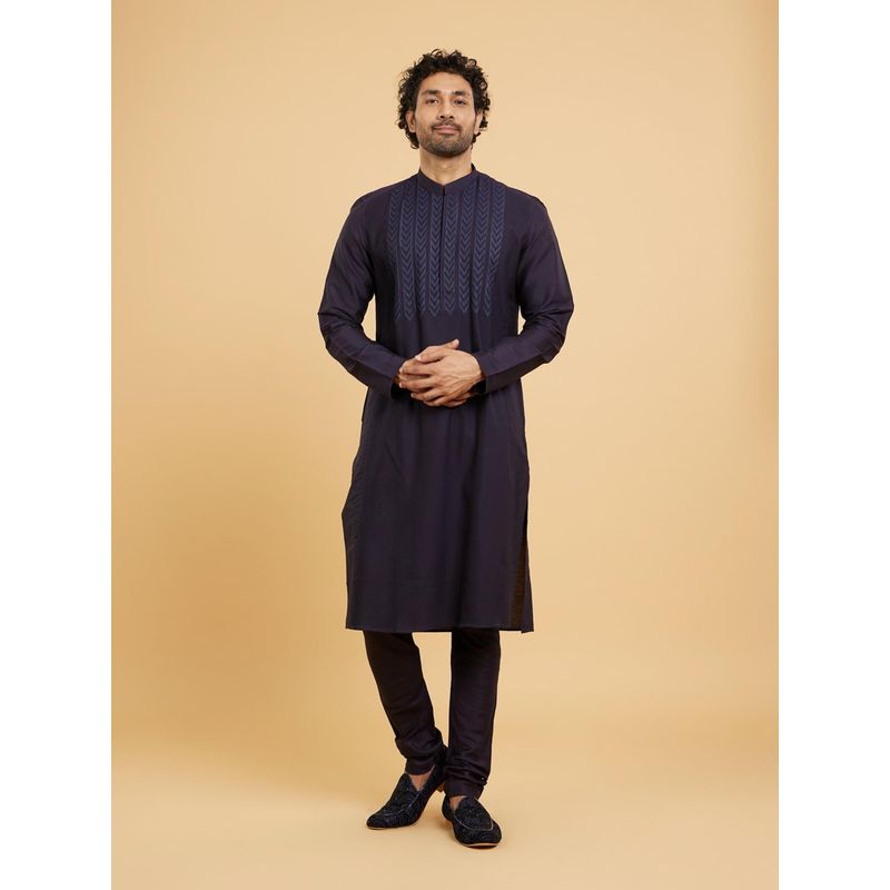 Twamev Elegant Dark Blue Kurta Churidar for Men (Set of 2) (S)