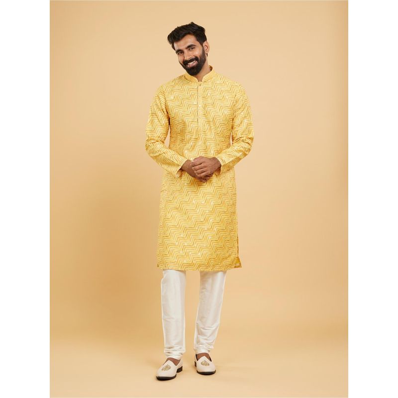 Twamev Sunshine Splendour Yellow Kurta Churidar for Men (Set of 2) (M)