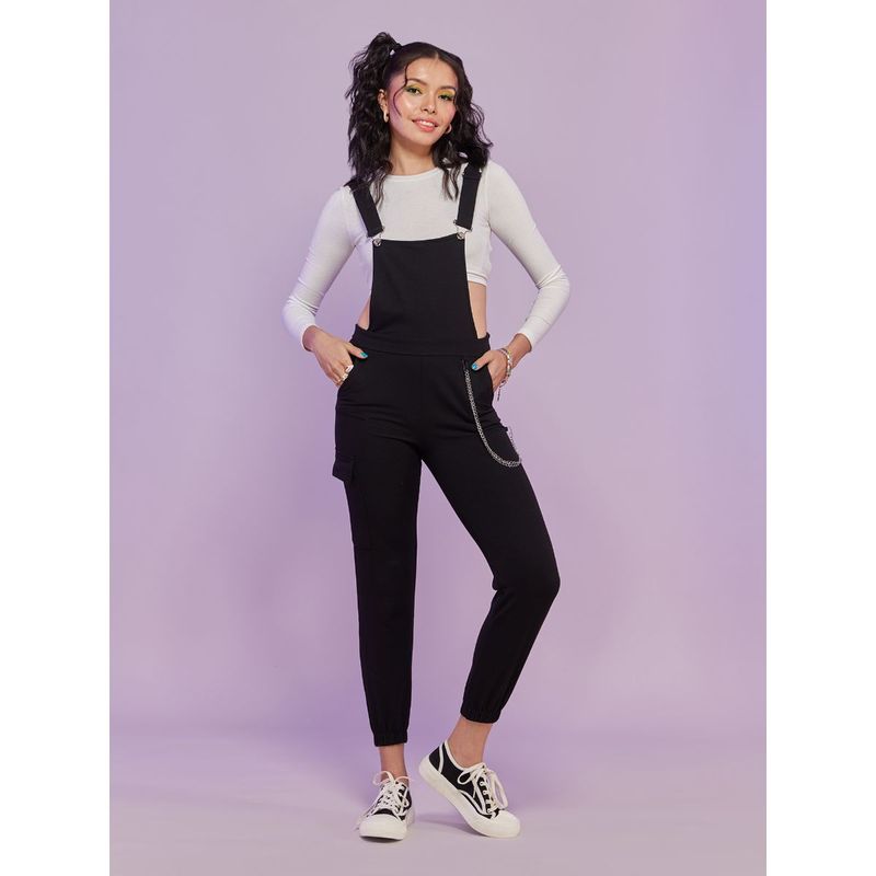 MIXT by Nykaa Fashion Black Square Neck Overall Dungaree (L)