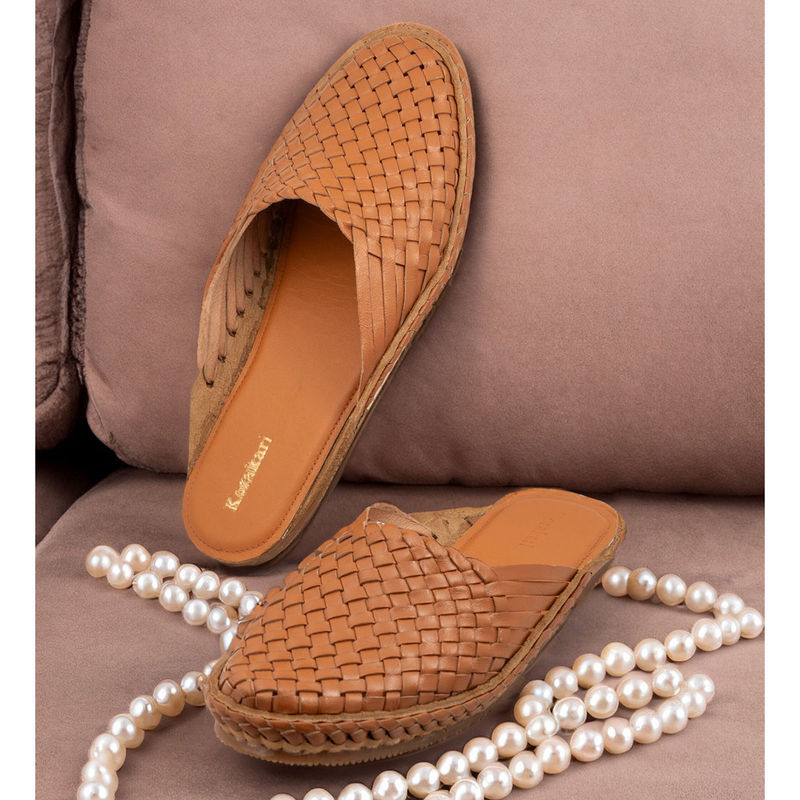 Korakari Men Patterned Tan Mules (UK 8)