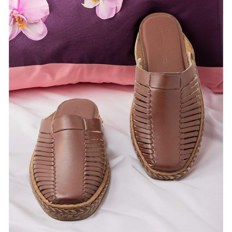 Korakari Men Solid & Patterned Brown Mules (UK 6)