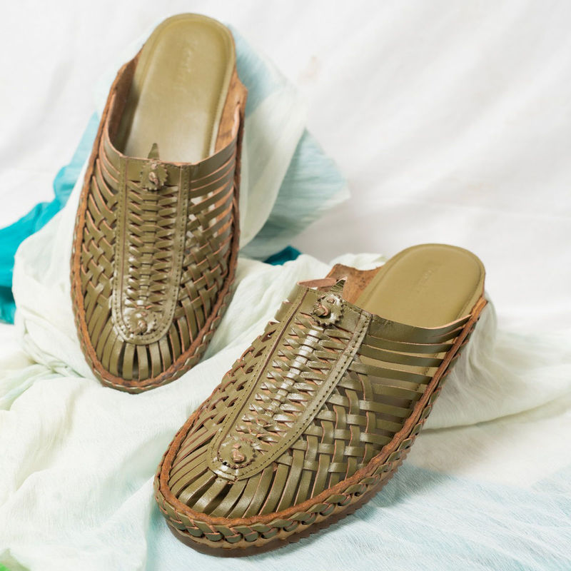 Korakari Women Patterned Lime Olive Green Mules (UK 5)
