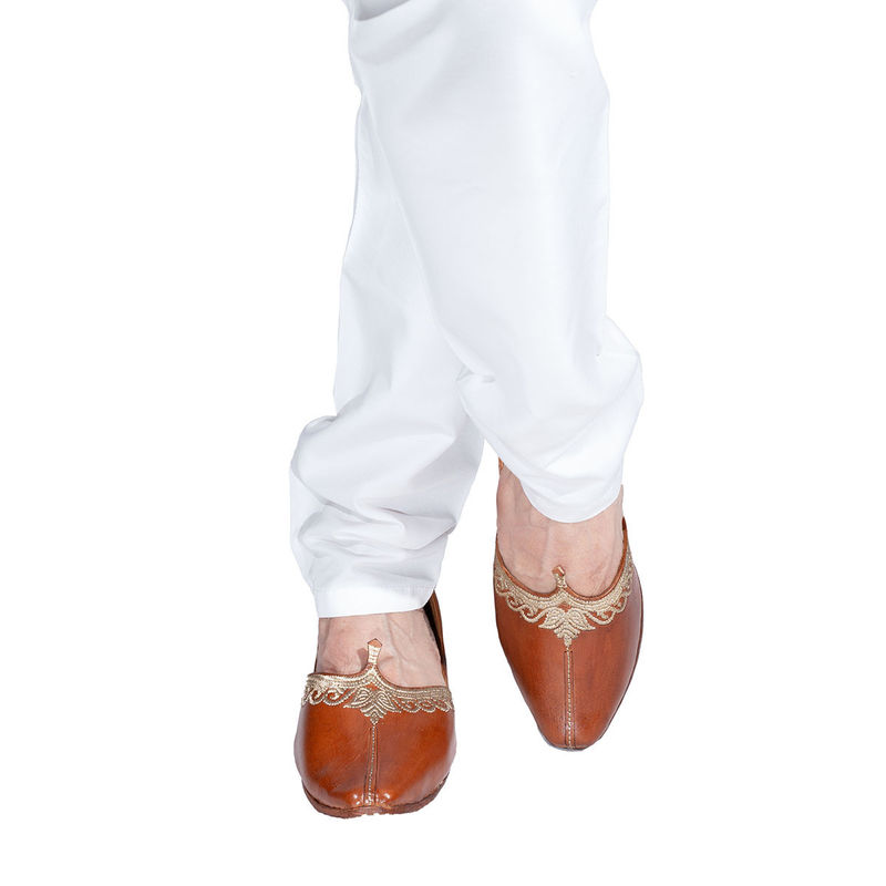 Korakari Mens Ethnic Royale Elite Jutti Pointed Toe Tan (UK 7)