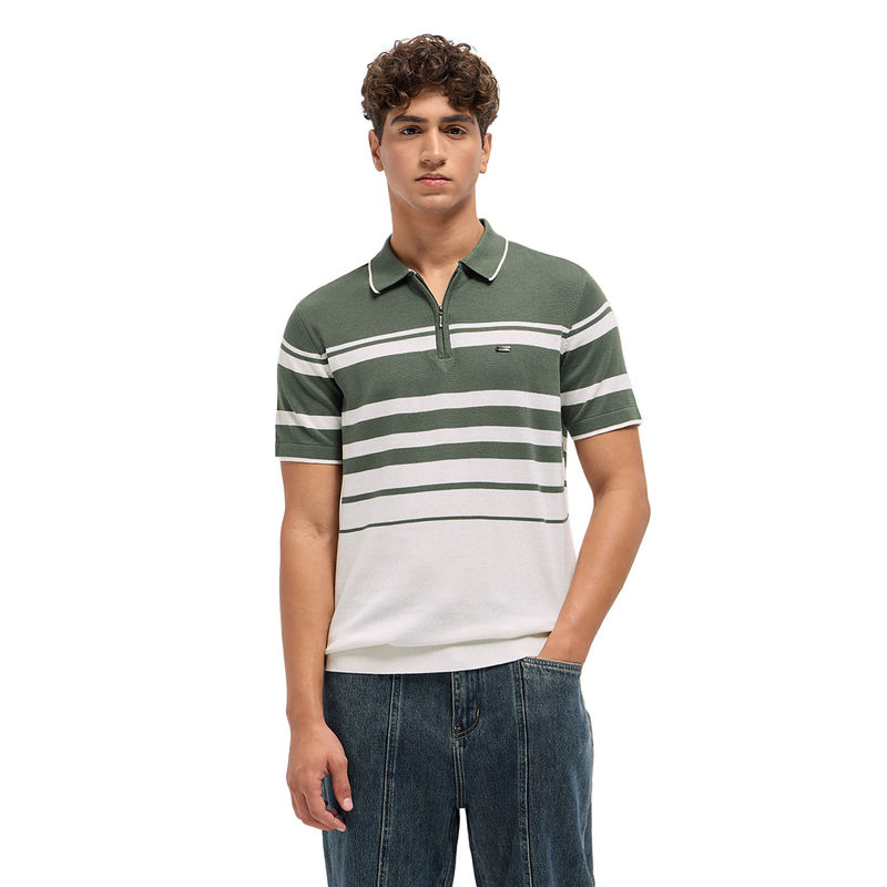 THE BEAR HOUSE Men Green Cotton Polo T-Shirt (M)