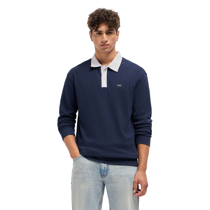 THE BEAR HOUSE Men Blue Cotton Polo T-Shirt (S)