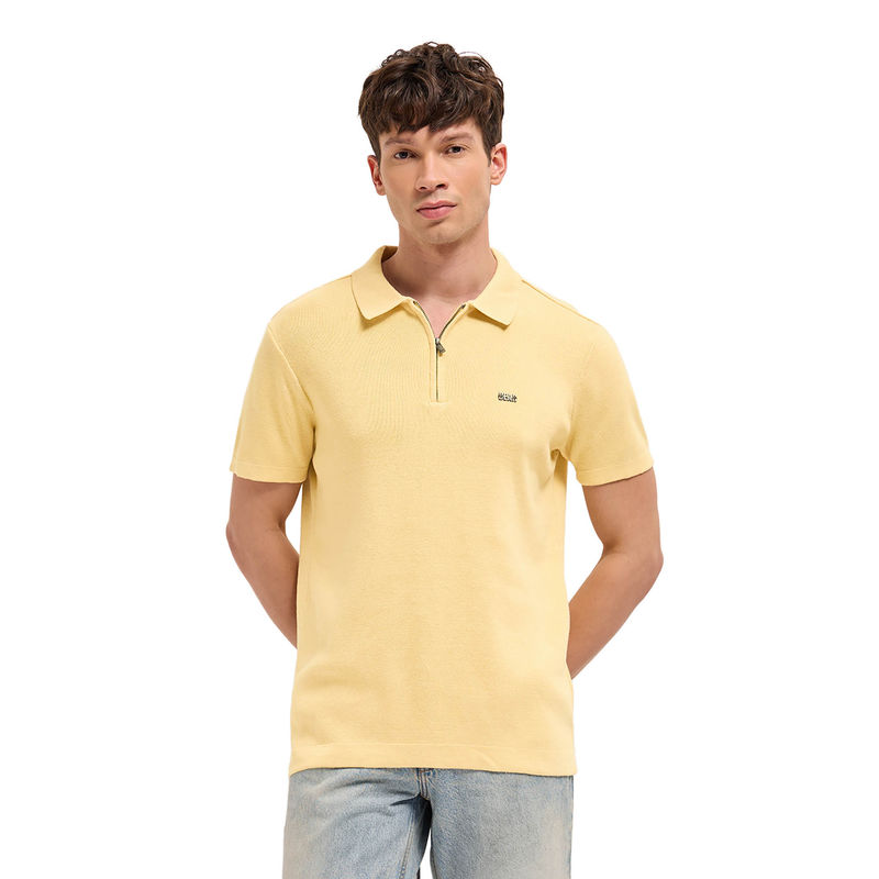 THE BEAR HOUSE Men Yellow Cotton Polo T-Shirt (S)