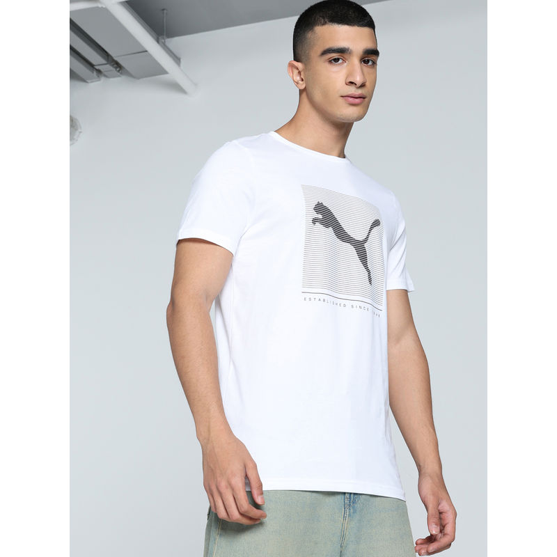 Puma Men White Ess Logo Printed T-Shirt (M)