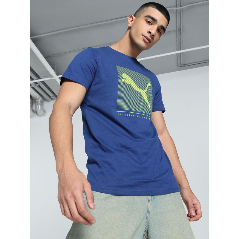 Puma Men Blue Ess Logo Printed T-Shirt (M)