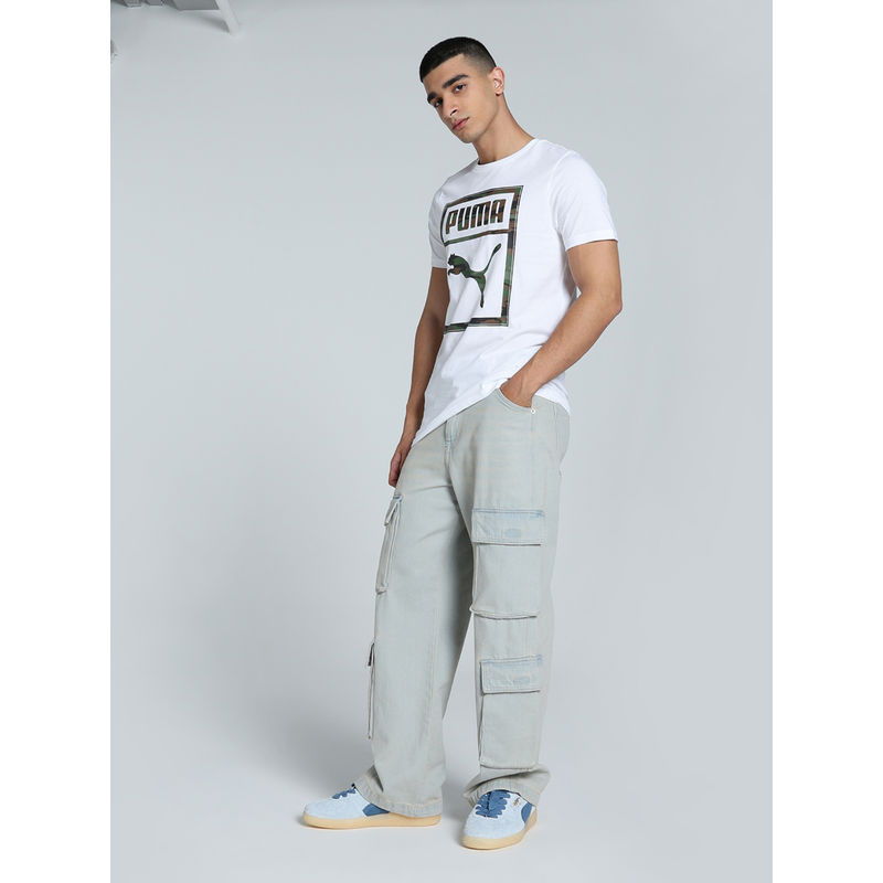 Puma White Ess Camo Printed T-Shirt (S)