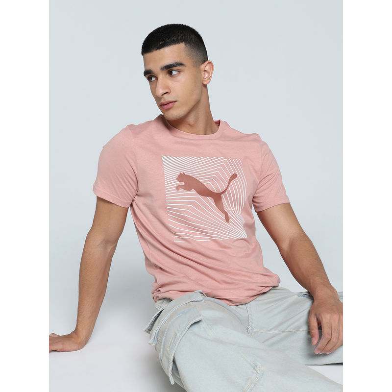 Puma Men Peach Ess Logo Printed T-Shirt (S)