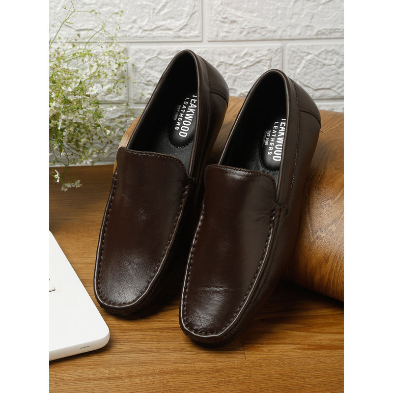 Teakwood Brown Solid Leather Formal Loafers (Euro 41)