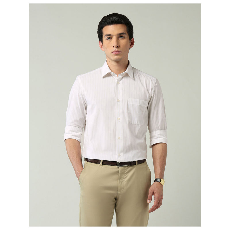 AD By Arvind Beige Regular Fit Vertical Shirt (40)