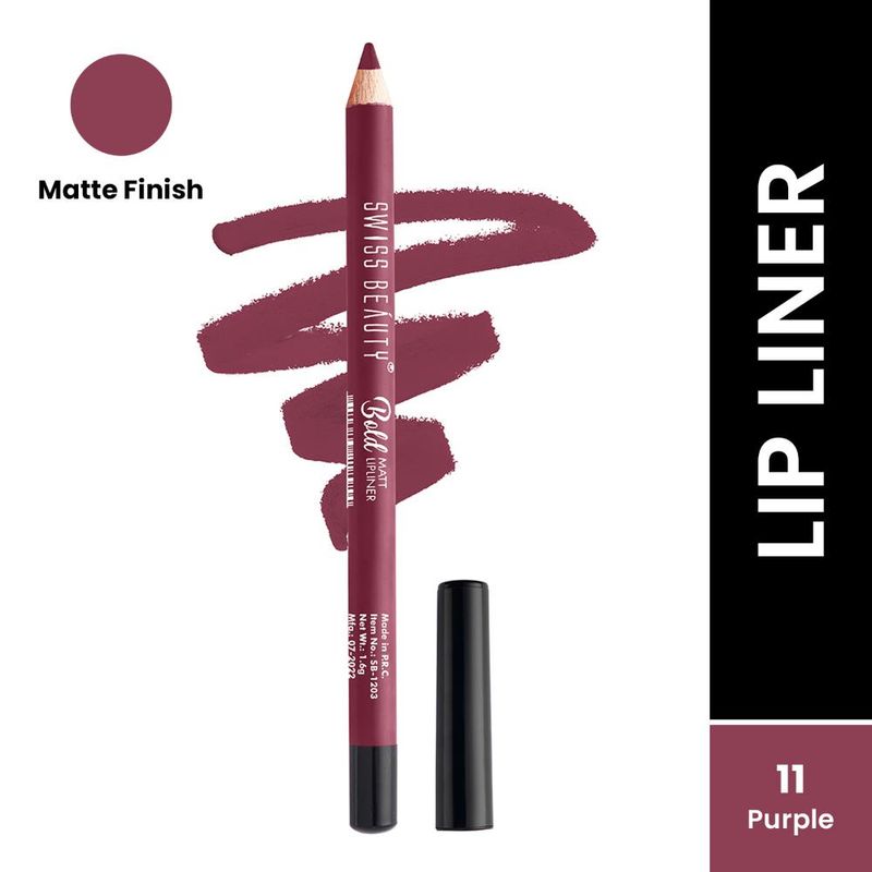 Swiss Beauty Bold Matt Lip Liner Pencil, Long-lasting , Matte Finish , Non-Drying - 11 Purple