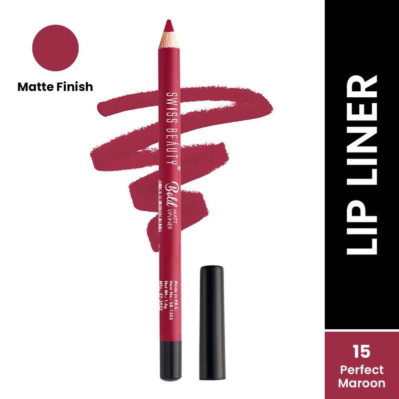 Swiss Beauty Bold Matt Lip Liner Pencil - 15 Perfect Maroon