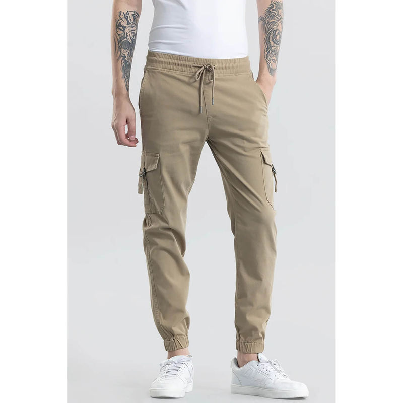 Snitch Khaki Plain Slim Casual Cargo Joggers (38)