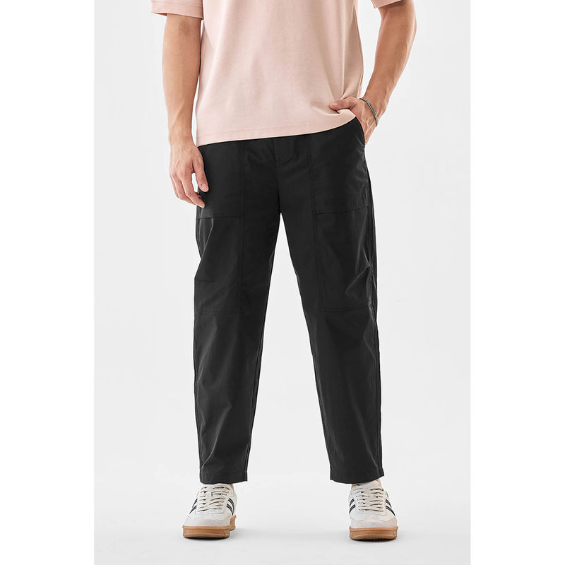Snitch Black Solid Straight Casual Cargo Pant with Belt (34)