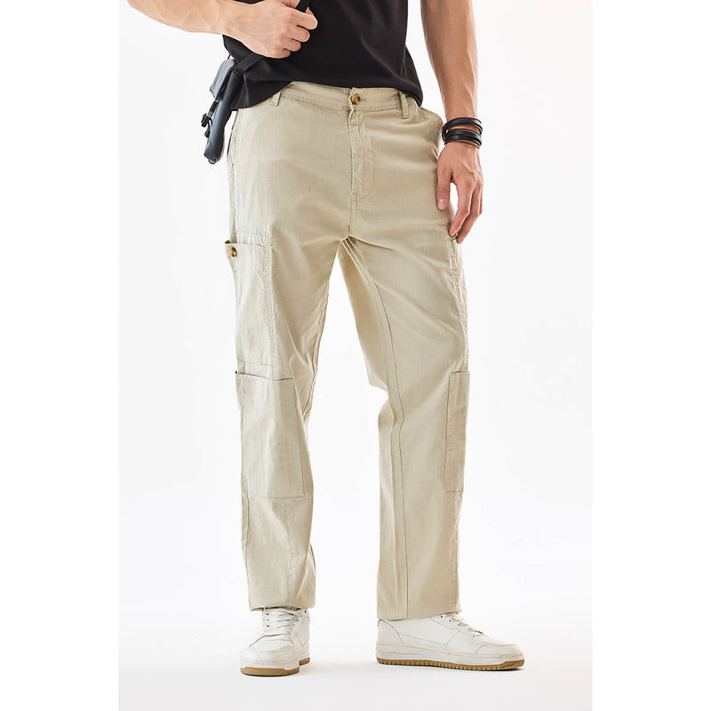 Snitch Beige Plain Relaxed Casual Cargo Pant (36)