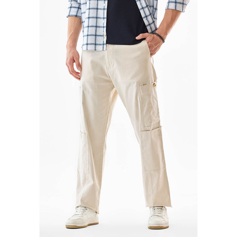 Snitch Off White Plain Relaxed Casual Cargo Pant (34)