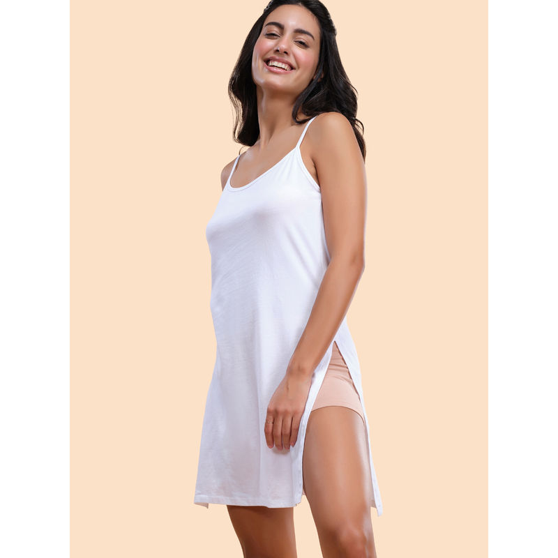 Enamor Essentials Womens E095-Cotton Sleeveless Scoop Neck Dress Slip White (M)