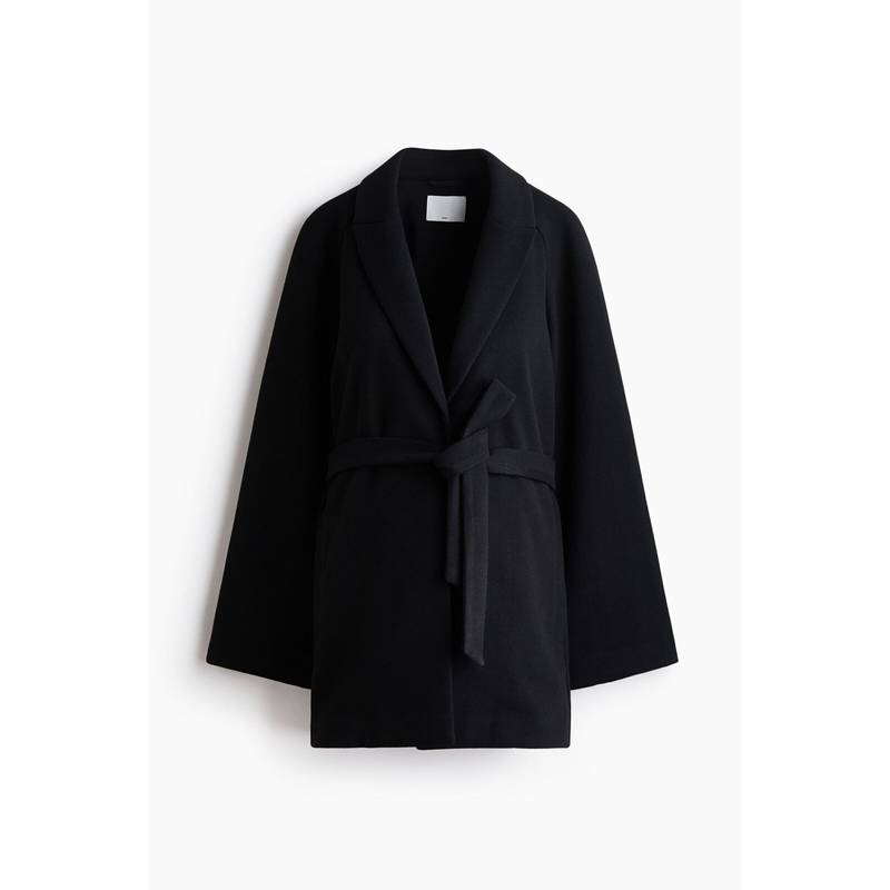 H&M Women Black MAMA Tie-Belt Coat (XS)