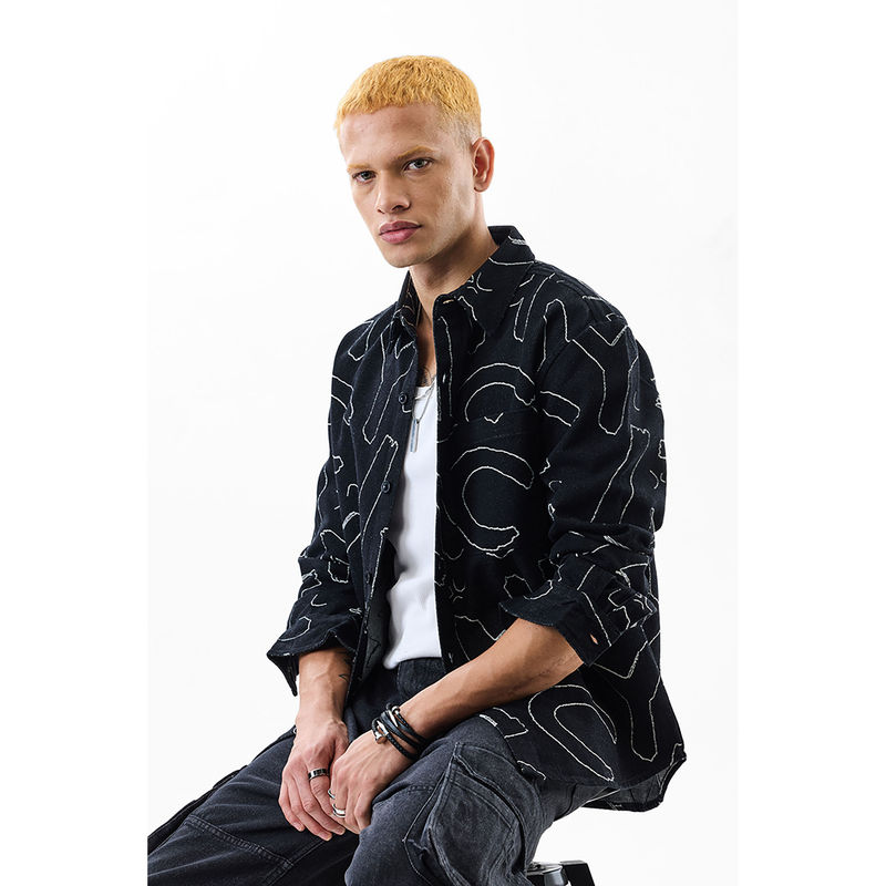 Snitch Black Abstract Relaxed Fit Overshirt (S)