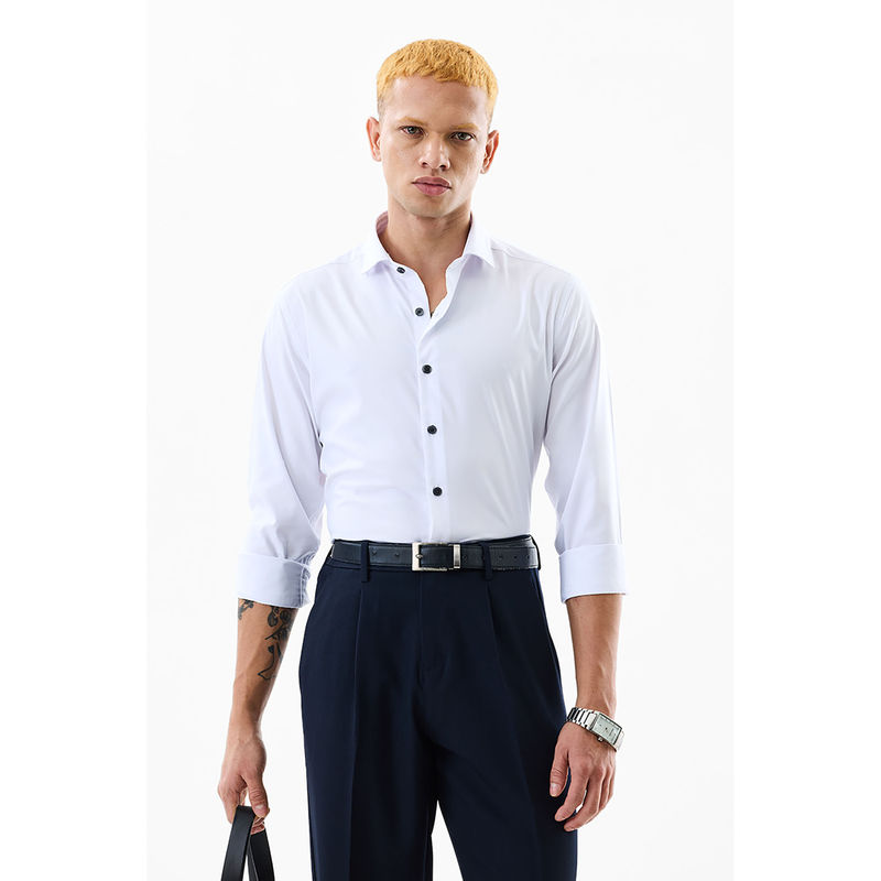 Snitch White Solid Slim Fit Shirt (M)