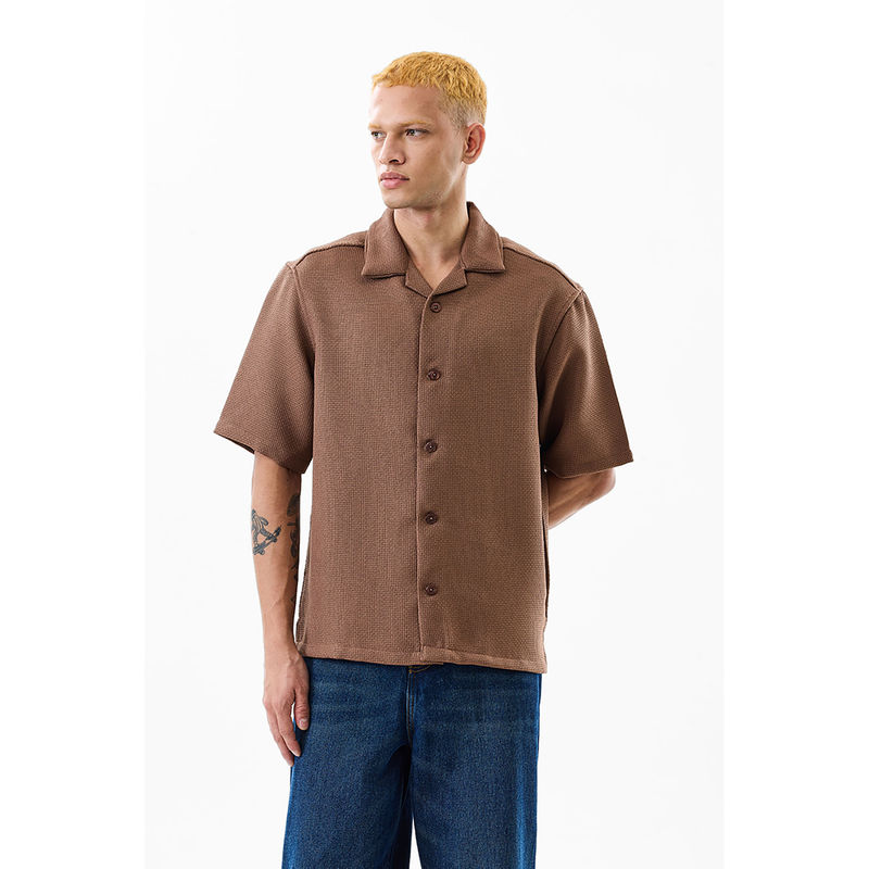 Snitch Brown Solid Relaxed Fit Shirt (L)