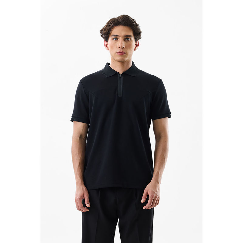 Snitch Black Solid Slim Fit Polo T-Shirt (XS)