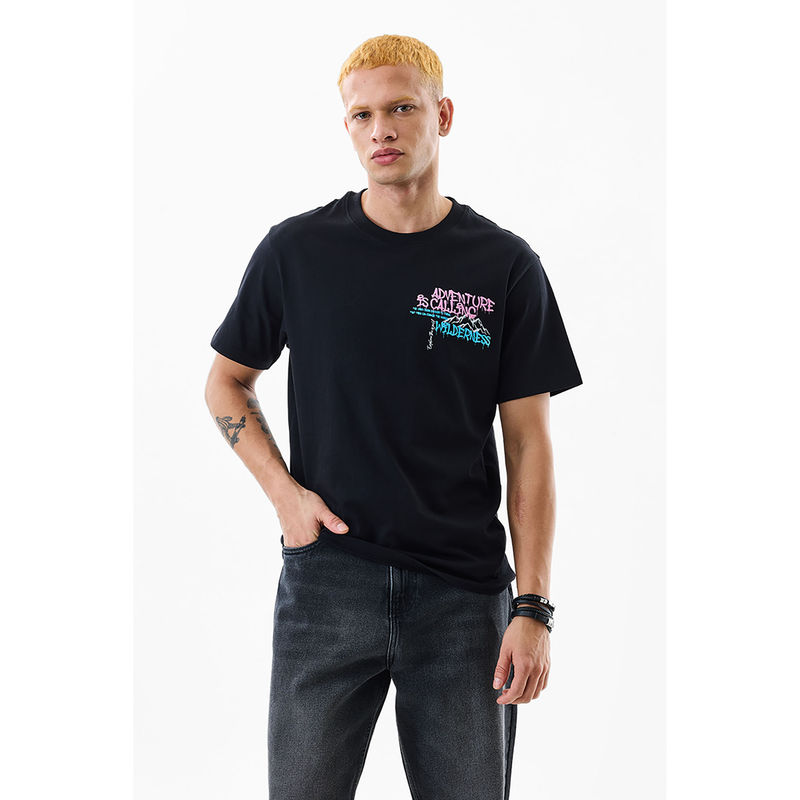 Snitch Black Printed Slim Fit T-Shirt (L)