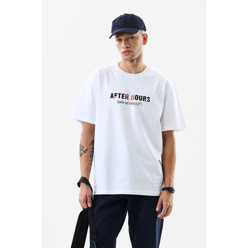 Snitch White Printed Oversized Fit T-Shirt (M)