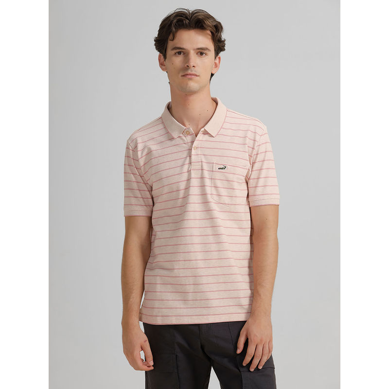 Crocodile Pink Stripes Slim Fit Polo T-Shirt (S)