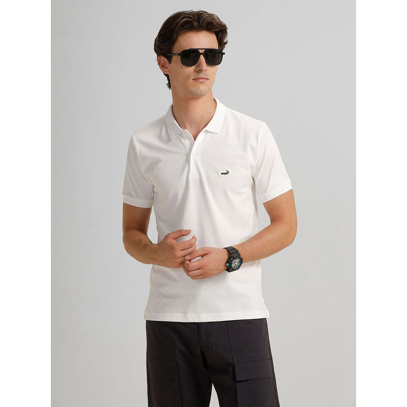 Crocodile White Solid Slim Fit Polo T-Shirt (L)