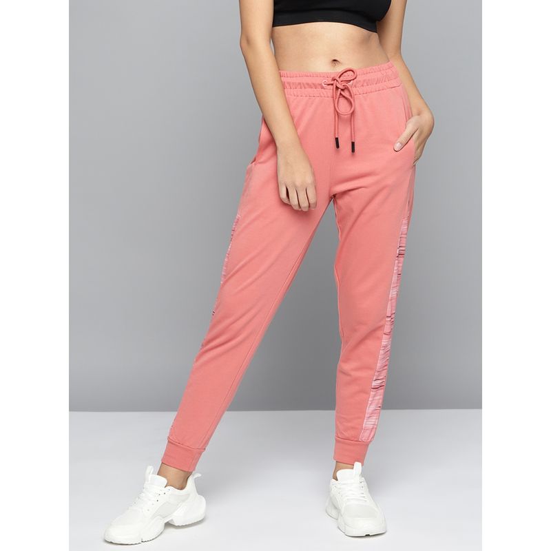 Alcis Women Peach-Coloured Solid Slim-Fit Training Joggers with Side Taping (M)
