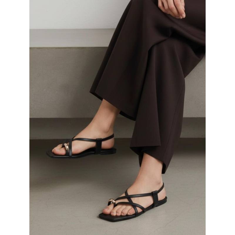 Indifeet Women Slingback Strappy Black Flat Sandals (EURO 36)