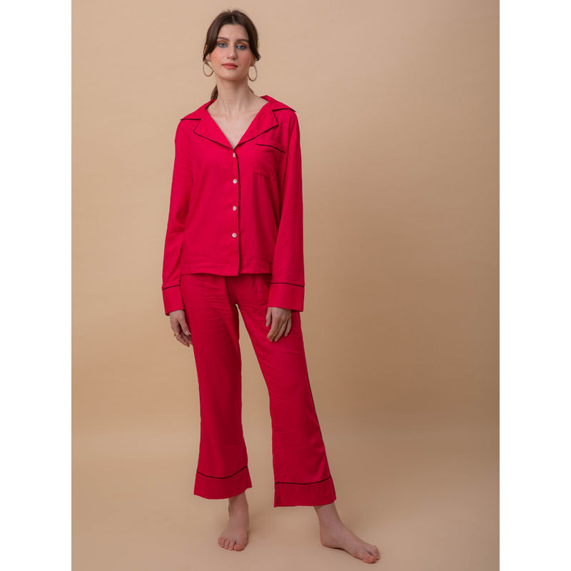 EZME STUDIO Lila Red Shirt and Pyjama (Set of 2) (XS)