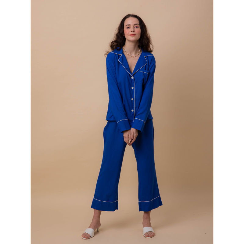EZME STUDIO Lila Blue Shirt and Pyjama (Set of 2) (XL)