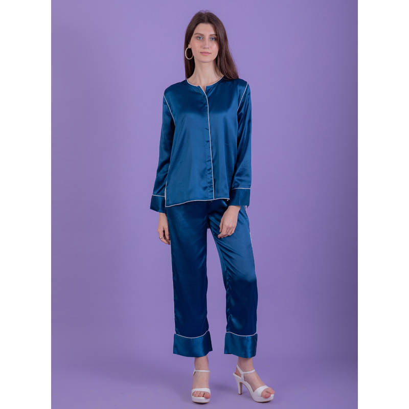 EZME STUDIO Azure High Low Blue Shirt and Pyjama (Set of 2) (XS)